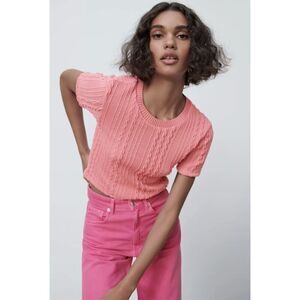 ✨Zara Pink Jacquard Crop Pink Sz Small Top✨